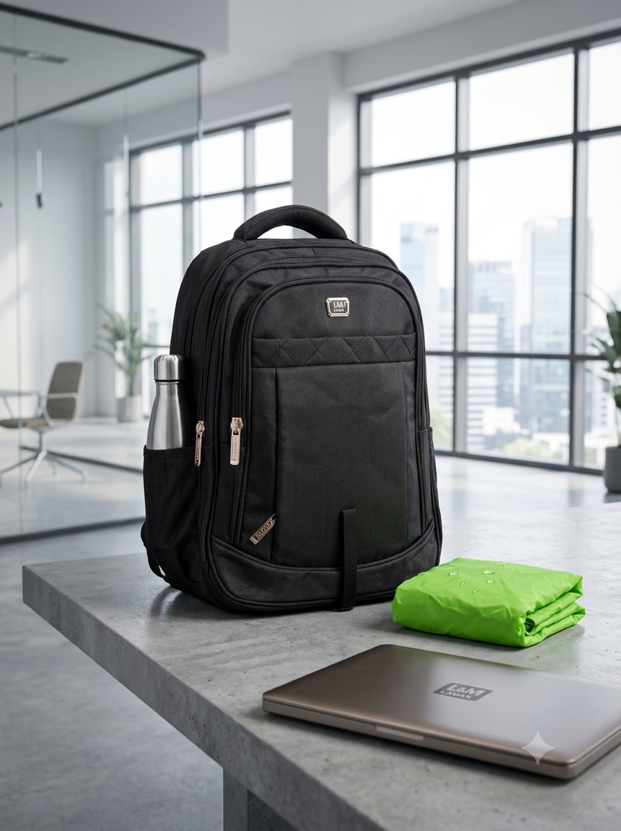 Very large capacity bag with waterproof cover protection and a separate laptop carrier 