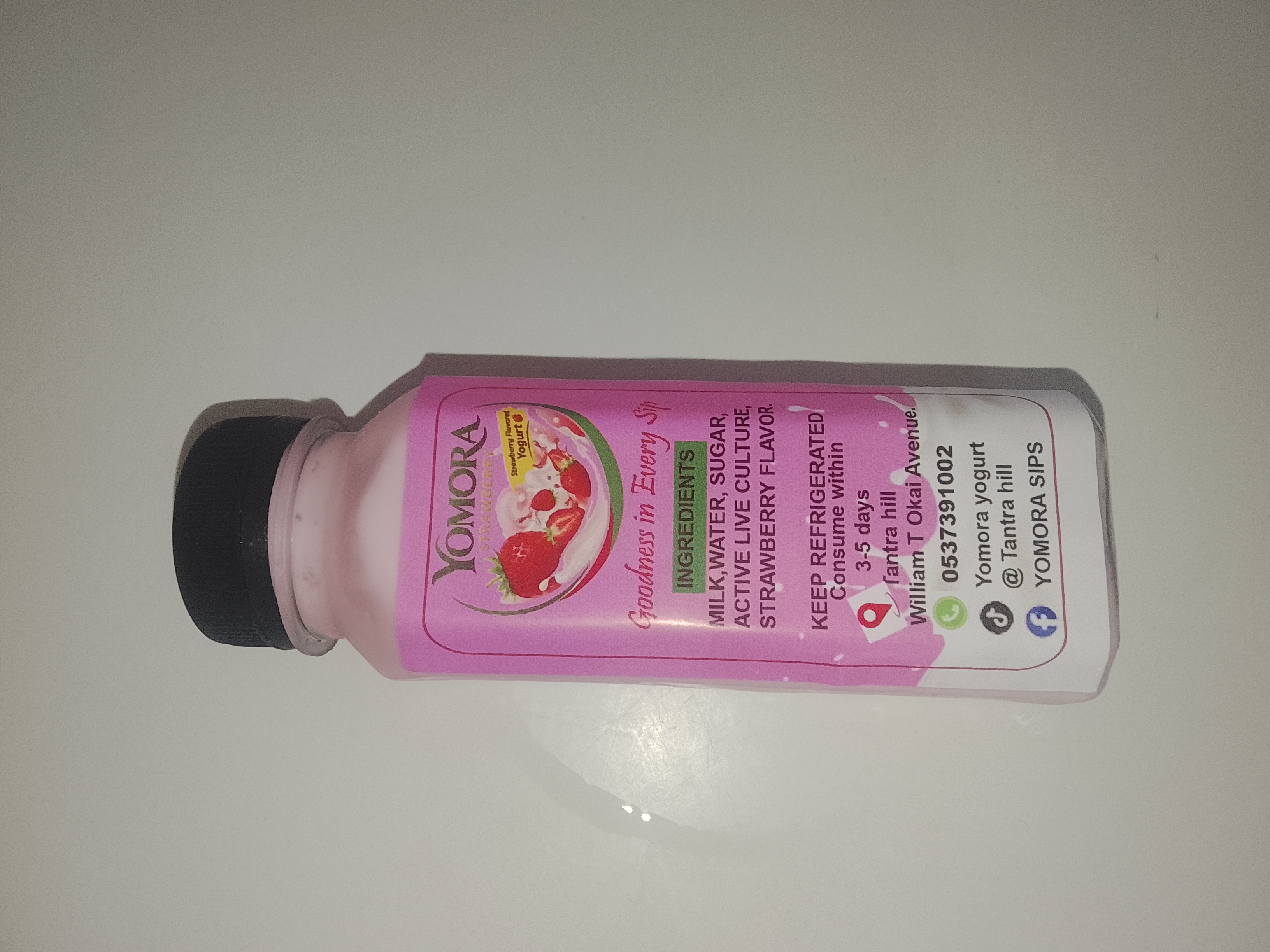 Yomora strawberry flavored drinking yogurt