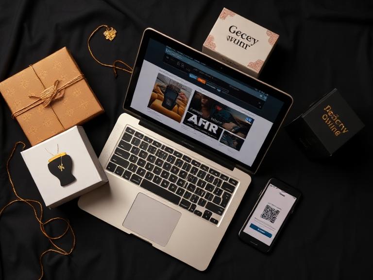 Example member storefront shown on a laptop with products ready to sell
